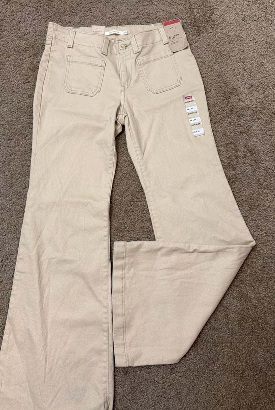 Levi’s Superlow Flare Jeans Women 28x32 NWT Beige Ecru Low Rise Y2K